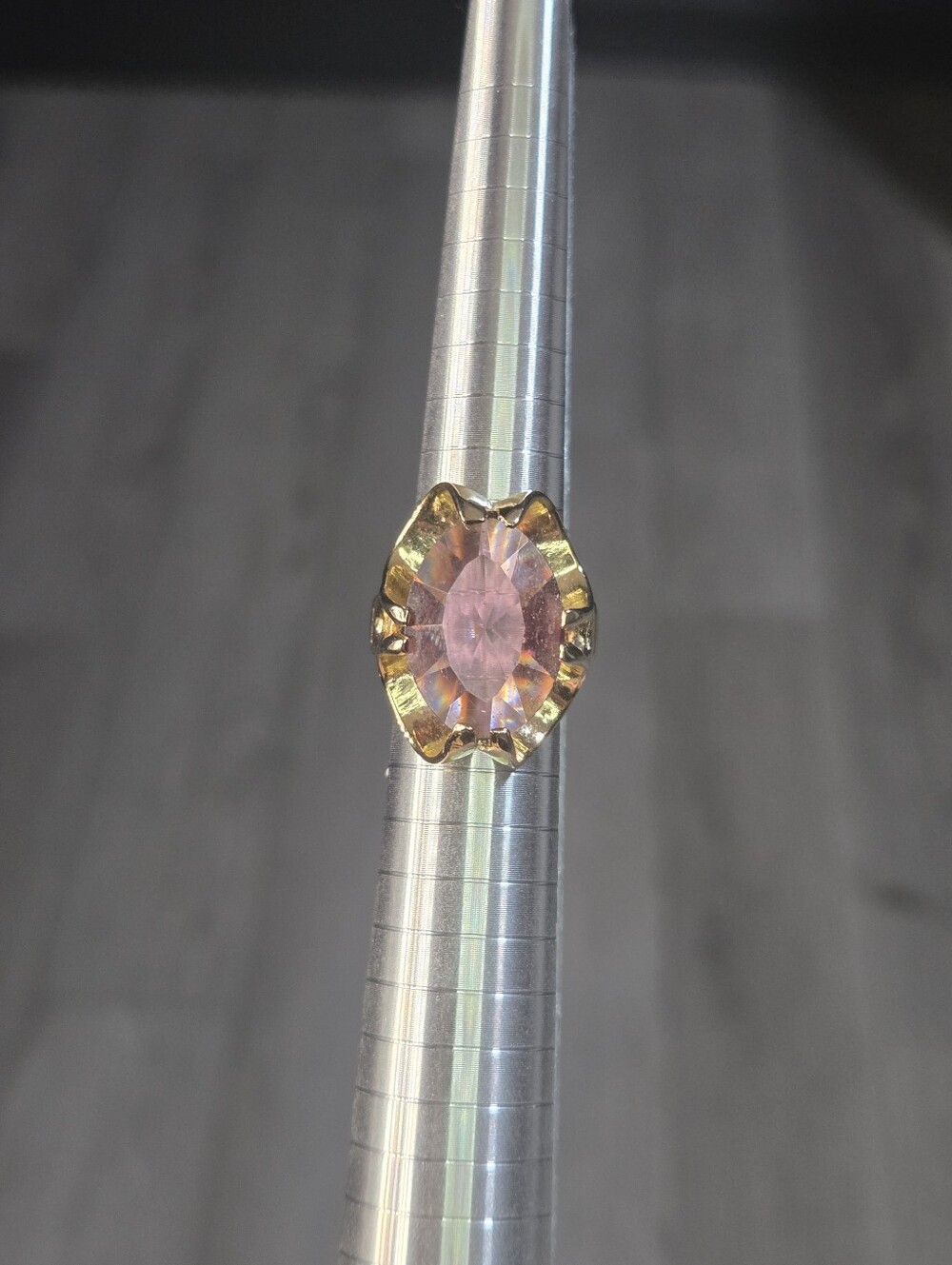 Gold Tone Vintage Costume Ring Pink Purple Stone Size 5.75 Statement Cocktail